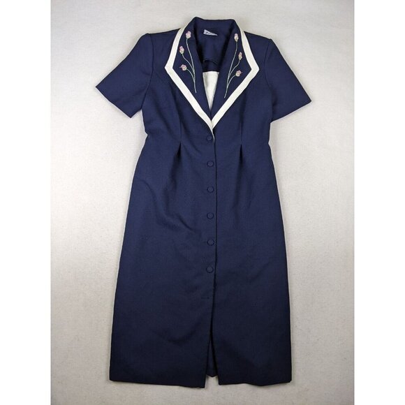 WHIRLAWAY FROCKS VINTAGE WOMENS BLUE SHORT SLEEVE JACKET DRESS - SEE MEASUREMENT - Picture 2 of 7